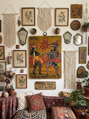 Wall Art Knights Celestial Zodiac Gemini Hand Painted Wood Signed 12.25” x 9.5”